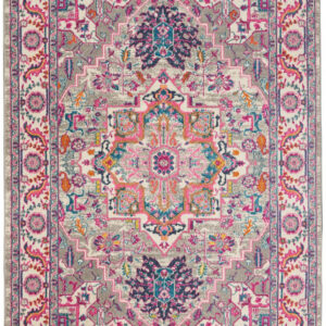 4' X 6' Light Gray And Pink Medallion Area Rug