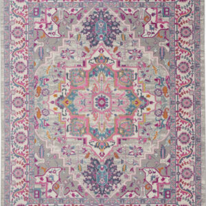 7' X 10' Light Gray And Pink Medallion Area Rug