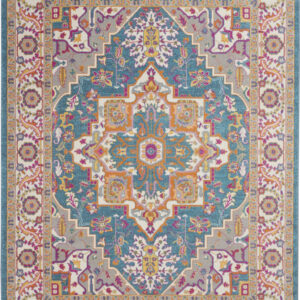 8' X 10' Teal And Ivory Medallion Distressed Area Rug