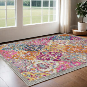 2' X 3' Gray And Ivory Geometric Distressed Area Rug
