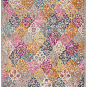 8' X 10' Gray Blue And Orange Quatrefoil Distressed Area Rug