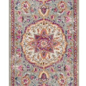 6' Gray And Ivory Medallion Runner Rug