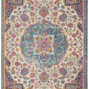7' X 10' Ivory And Blue Medallion Area Rug