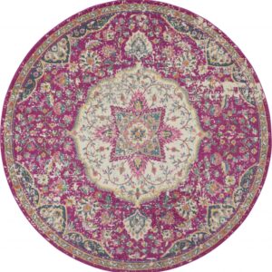 8' Pink Round Dhurrie Area Rug