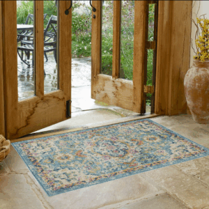 2' X 3' Ivory And Blue Oriental Distressed Area Rug