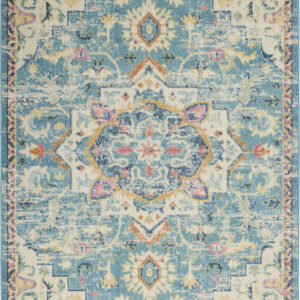 5' X 7' Ivory And Blue Oriental Distressed Area Rug