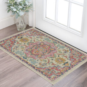 2' X 3' Pink And Ivory Southwestern Distressed Area Rug