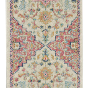 6' Pink And Ivory Southwestern Distressed Runner Rug