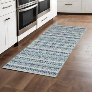 8' Navy Blue And Ivory Southwestern Runner Rug