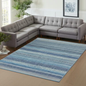 8' X 10' Navy Blue And Ivory Southwestern Area Rug