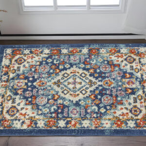 2' X 3' Blue And Ivory Medallion Area Rug