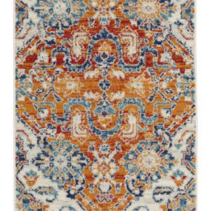 8' Blue And Orange Floral Runner Rug