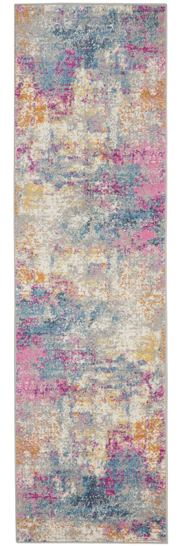 8' Ivory And Blue Abstract Runner Rug