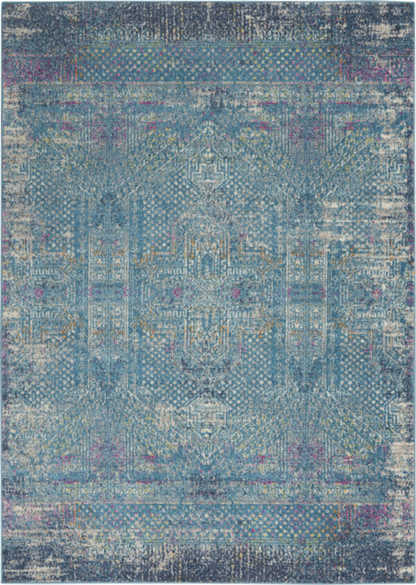 4' X 6' Blue And Ivory Southwestern Distressed Area Rug