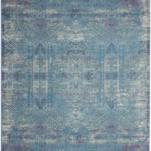 8' X 10' Blue And Ivory Southwestern Distressed Area Rug