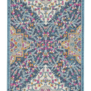 8' Blue And Ivory Medallion Distressed Runner Rug