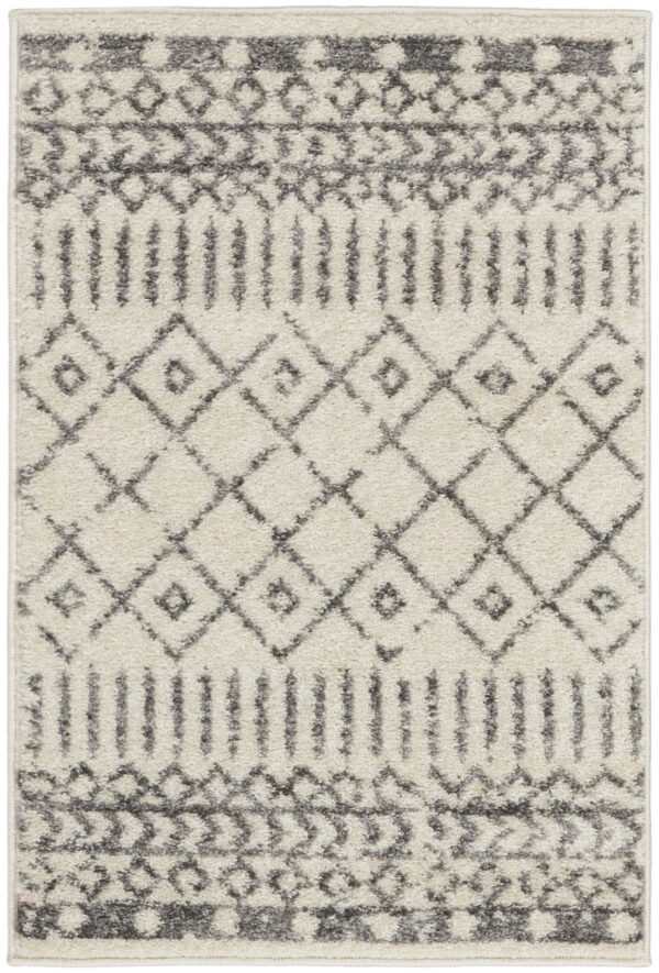 2' X 3' Gray And Ivory Geometric Distressed Area Rug