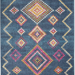 5' X 7' Navy Blue Yellow And Pink Southwestern Distressed Area Rug