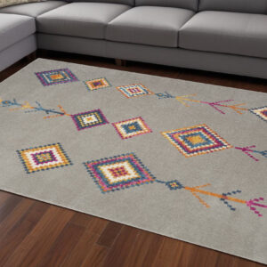 7' X 10' Gray Blue And Orange Tribal Area Rug