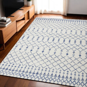 5' X 7' Ivory And Blue Geometric Area Rug