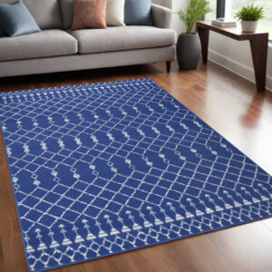 5' X 7' Ivory And Blue Geometric Area Rug