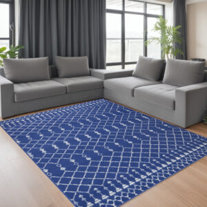 6' X 9' Ivory And Blue Geometric Area Rug