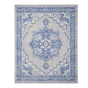 4' X 6' Blue And Gray Medallion Area Rug