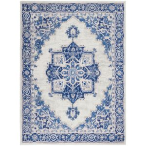 4' X 6' Ivory And Blue Medallion Area Rug
