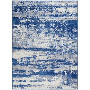 6' X 9' Ivory And Blue Ombre Distressed Area Rug