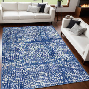 5' X 7' Ivory And Blue Geometric Area Rug