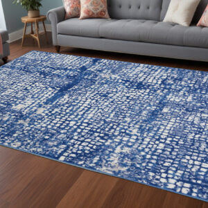 6' X 9' Ivory And Blue Geometric Area Rug