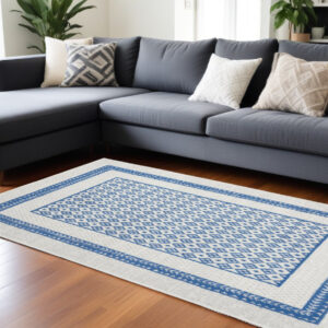 6' X 9' Ivory And Blue Geometric Area Rug