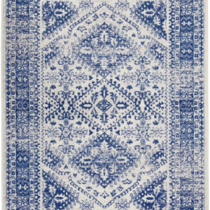 6' X 9' Ivory And Blue Geometric Distressed Area Rug
