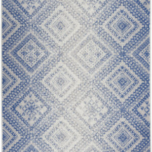 6' X 9' Ivory And Blue Geometric Area Rug