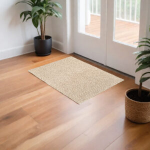 3' X 5' Beige Shag Hand Tufted Area Rug