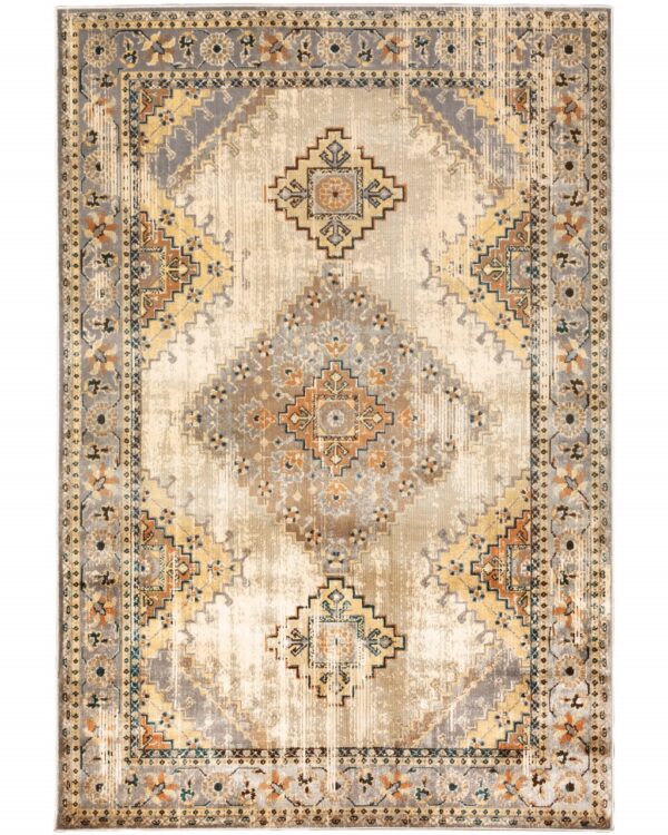 7' X 9' Gray And Beige Aztec Pattern Area Rug