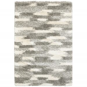 4' X 6' Gray And Ivory Geometric Pattern Area Rug