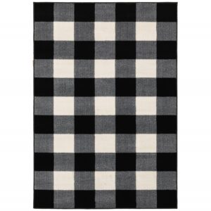 5' X 7' Black And Ivory Gingham Area Rug