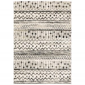 5' X 7' Ivory And Black Abstract Geometric Distressed Area Rug