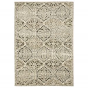 5' X 8' Ivory And Gray Trellis Distressed Area Rug