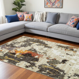 10' X 13' Beige and Black Power Loom Area Rug