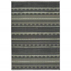 10' X 13' Black And Ivory Geometric Area Rug