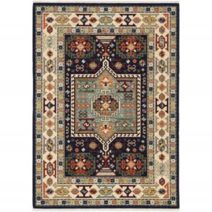 5' X 8' Blue And Ivory Medallion Area Rug