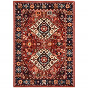 7' X 10' Red And Blue Oriental Area Rug