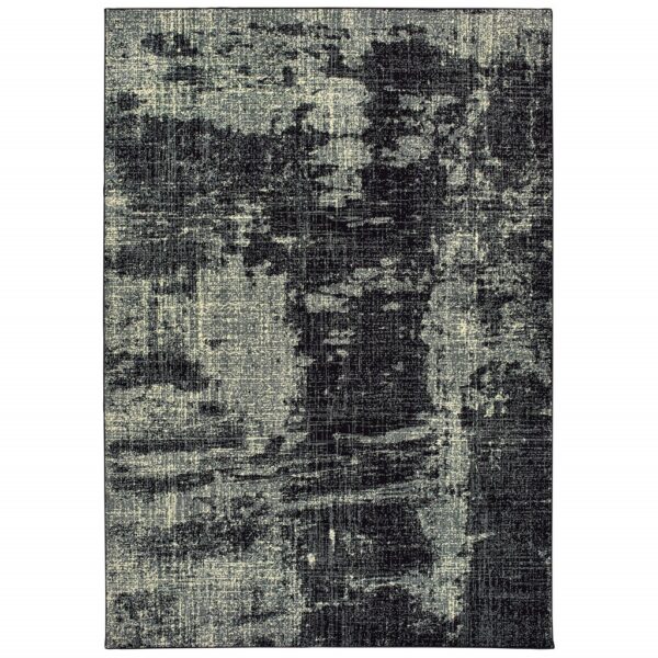 5' X 8' Black And Ivory Abstract Distressed Area Rug