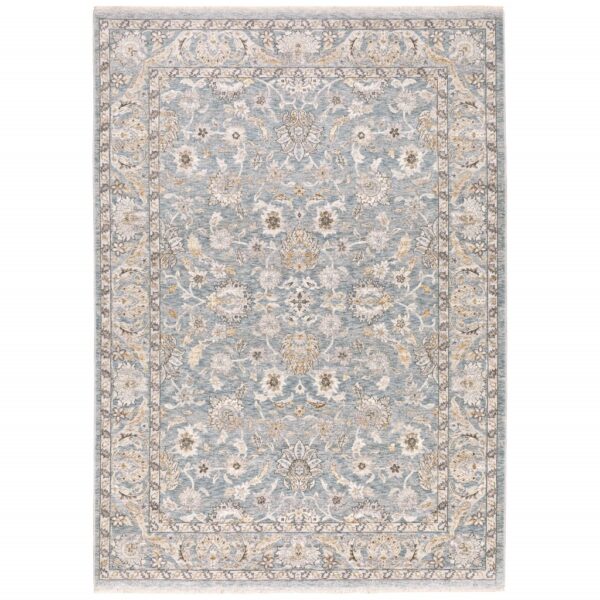 3' X 5' Blue And Ivory Oriental Distressed Area Rug