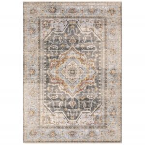 5' X 8' Gray And Blue Medallion Distressed Area Rug