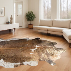 6' X 7' Brown White And Gold Natural Cowhide Area Rug