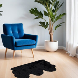 3' X 5' Black Natural Sheepskin Area Rug
