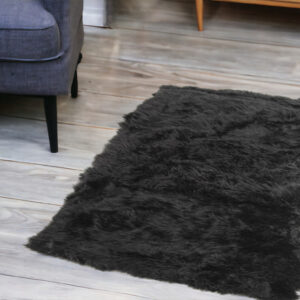 3' X 5' Black Natural Rectangular Sheepskin Area Rug